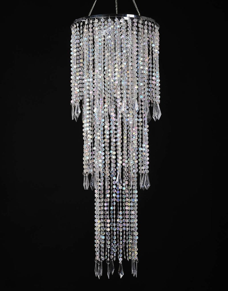 FlavorThings Sparkling Iridescent Acrylic Beaded Hanging Chandelier, 3 Tiers, 10.25" Diameter x 30" Tall, Indoor, Iridescent - Image 1